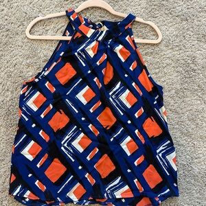 LARA Blue and Orange Geometric Halter Blouse